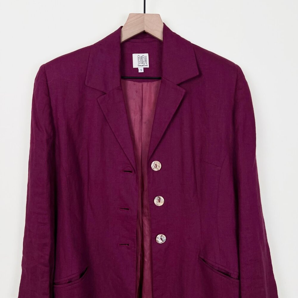 Vintage 100% Linen Pea Coat Light Trench Blazer Jacket Oversized Spring Summer - Picture 5 of 9